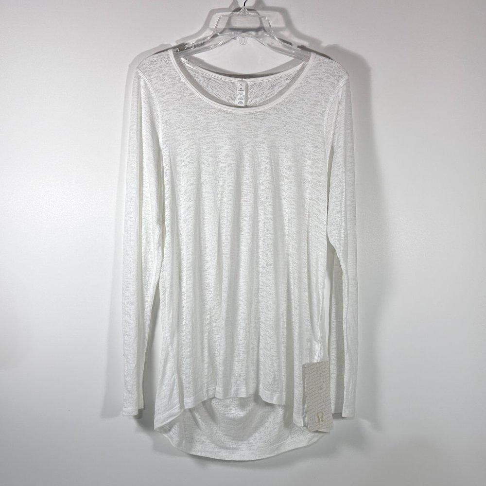 Lululemon Low Key LS White Long Sleeve Top Women Size 12